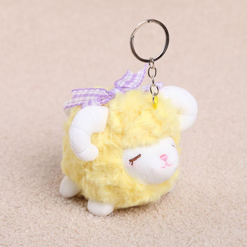Cute Fluffy Sheep Plush Keychain Soft Fuzzy Fabric Lovely Bow Accent Backpack Charm for Girls Daily Wear