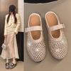 2025 Summer New Niche Ballet Shoes Mesh Rhinestone Breathable One-word Buckle Flat Mary Jane Shoes Women's Shallow Mouth Single Shoes