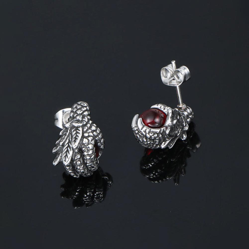 Punk Charm Dragon Claw Black/Red Stone Earrings For Men Women  Stainless Steel Dragon Claw Earrings Party Jewelry Gifts