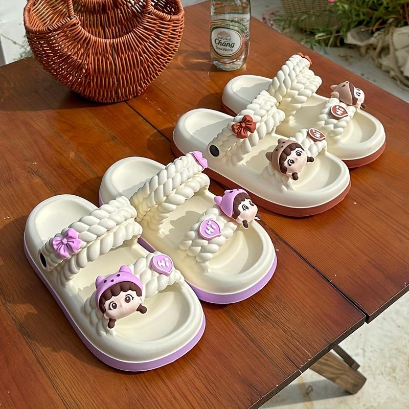 Summer Cute Flip-Flops for Women - EVA Heart Flower Sandals, Anti-Slip Quick Dry Bathroom Shoes for Pool/Beach