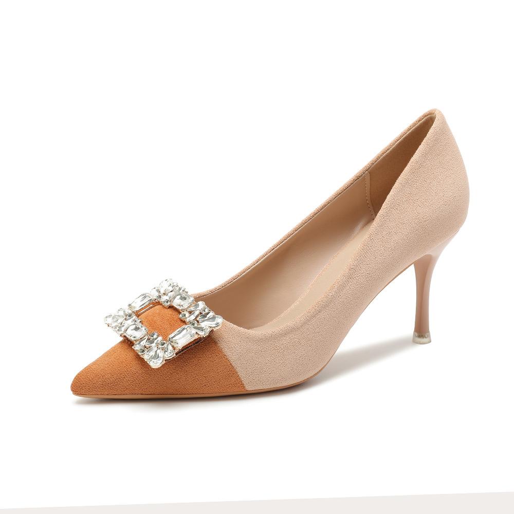 Women's single shoes new fashion and sexy rhinestone square buckle pointed high heels women's stiletto