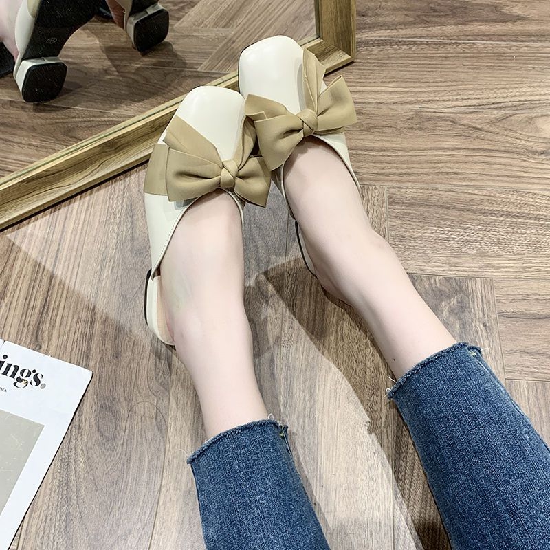 Woman Mules Low Heel with Bow Shoes for Women Slides Black Sandals 2025 Luxury Slip-resistant H Sandal Chic and Elegant Slippers