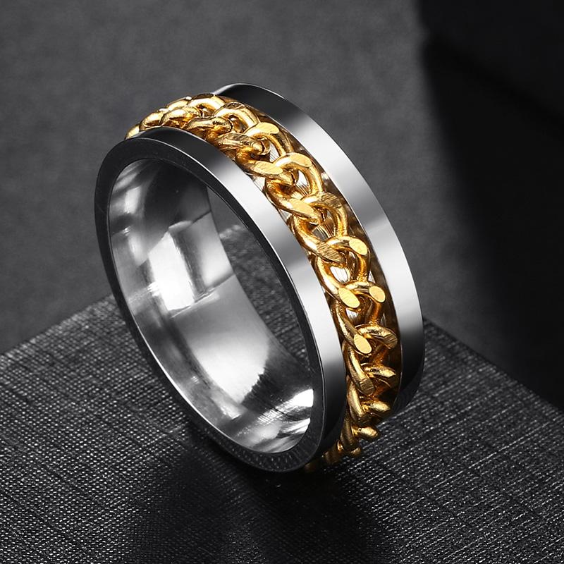 Spin Rotating Anxiety Fidget Titanium Rings For Men Colorful Stainless Steel Chain Finger Men Ring Punk Rock Hippie Accessory