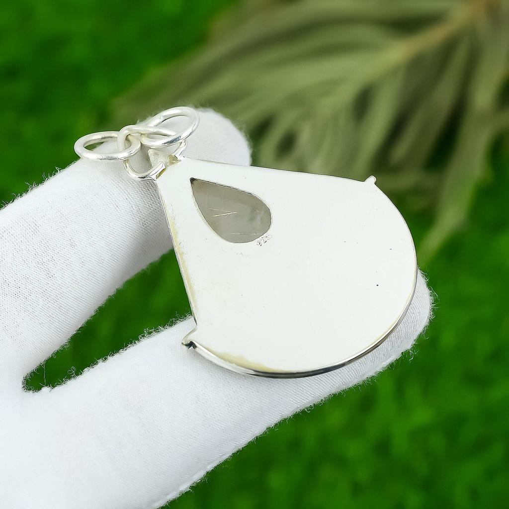 Wedding Gift For Her 925 Sterling Silver Natural Golden Rutile Gemstone Pendant