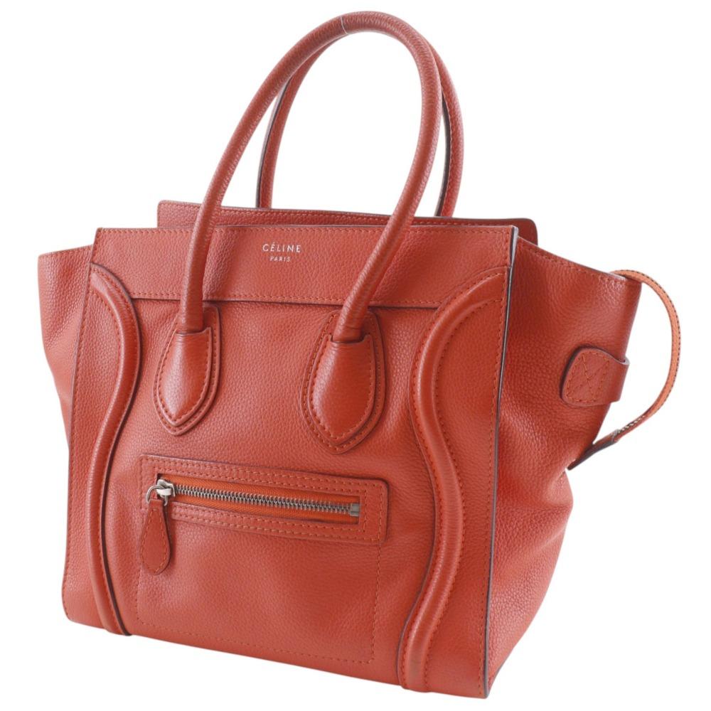 Celine Luggage Handbag Micro Shopper Red/Orange Leather Women Used