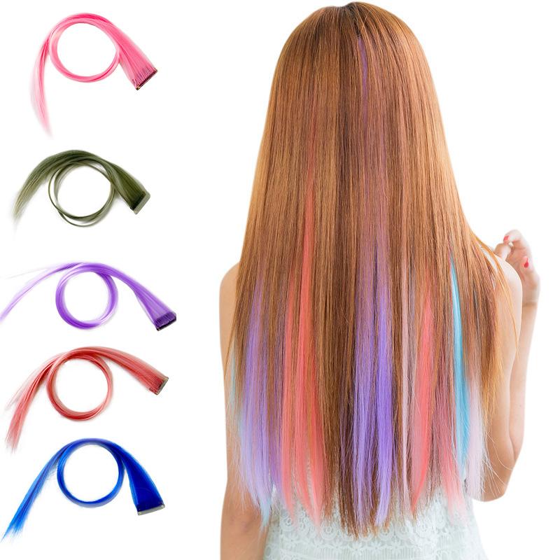 

1Pc Long Straight Hair Synthetic Colorful Hair Invisible Hair Extensions Colorful Hair Accessories