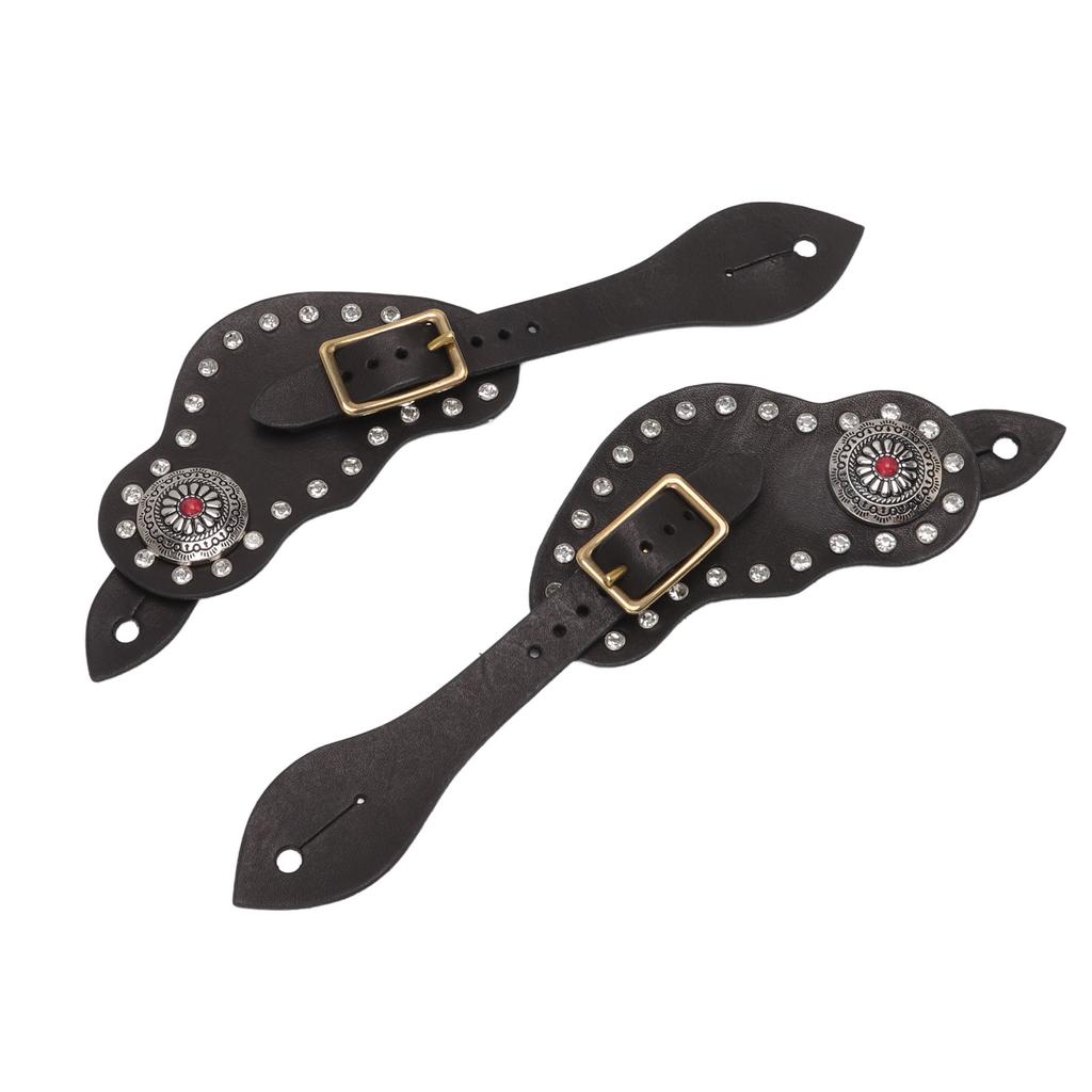 1Pair Spur Strap Leather Rhinestone Western Vintage Style Horse Riding Protective Equipment for