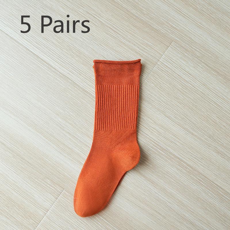 5 Pairs of Medium Length Pure Cotton Socks That Are Versatile for Women In Autumn and Winter