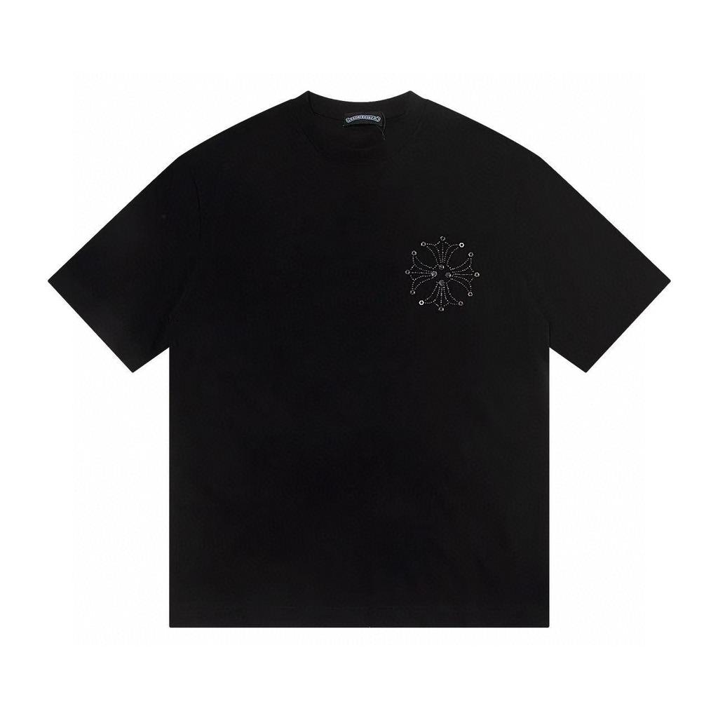 W377 CHROME HEARTS 2025 Letní nové vysoce kvalitní bavlněné kulaté tričko volné velikosti pro muže a ženy, párové tričko