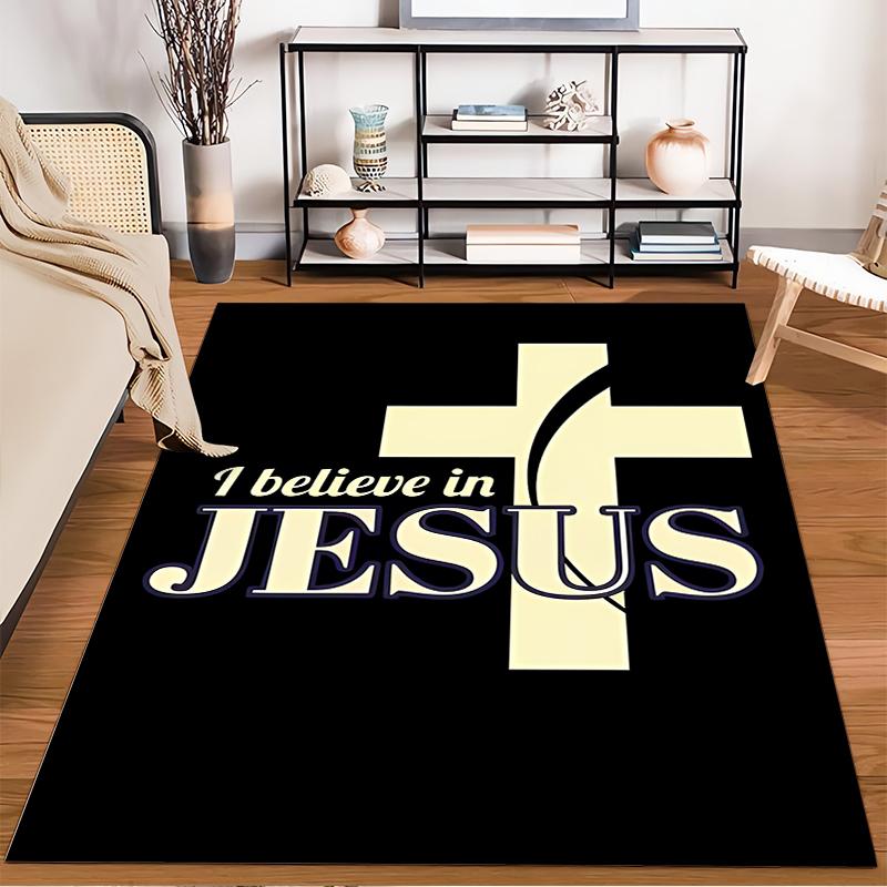 "I Believe In Jesus Cross Design Rug, Non-slip Rug Suitable for Living Room and Bedroom Sofas."
