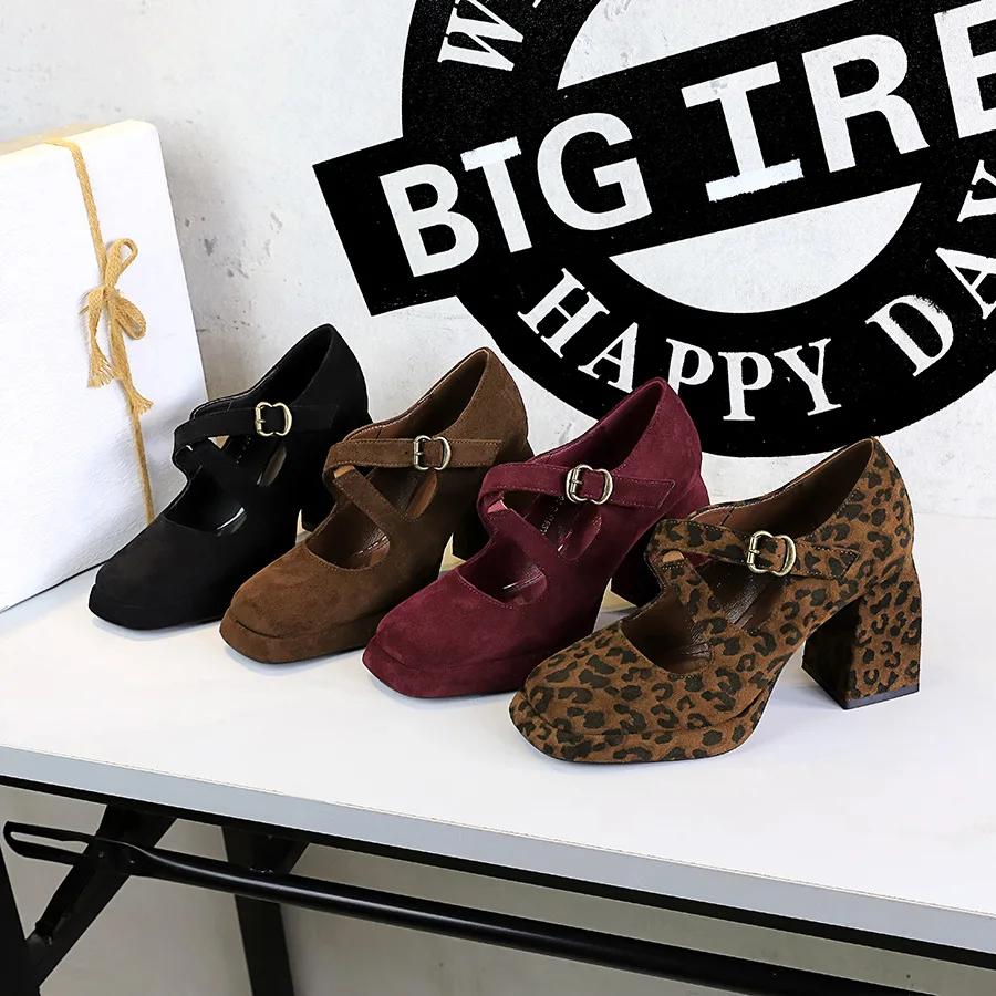 Fashion Thick Bottom High Heels Women Shoes Solid Fashion Temperament Single Shoe Spring Summer Ankle Buckle Elegant Woman Heeled Shoes