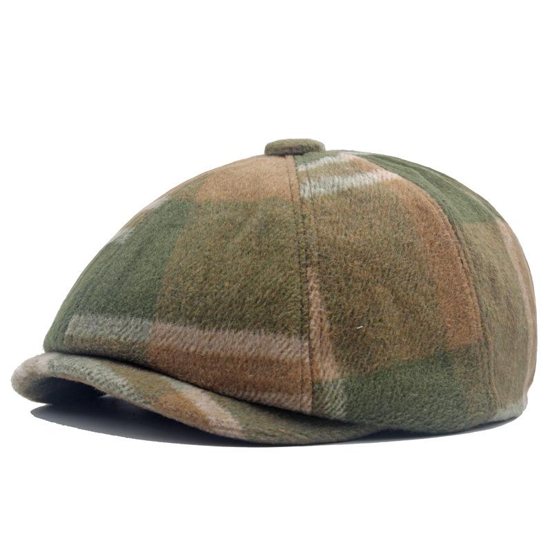 Plaid Octagonal Hat Beret Autumn Winter Men's Warm Forward Hat Wool Plaid Newsboy Hat British Female Paintsman Hat