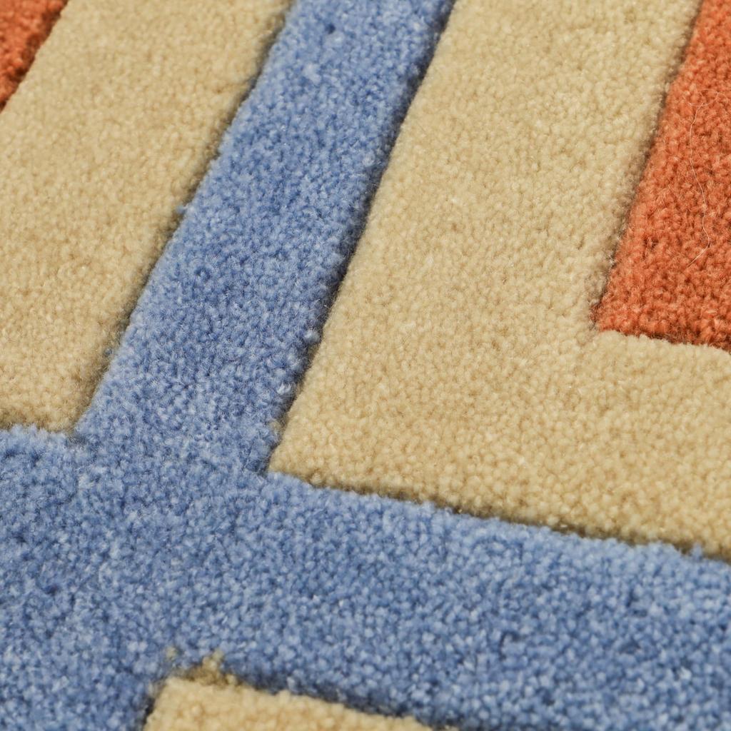 Francfranc Geometry Mat, 80cm x 50cm, Orange x Blue, Compatible with Underfloor Heating and Heated Carpets, Indoor Use, Entrance Mat