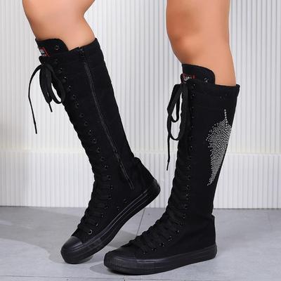 Damenmode flache Canvas-Sportstiefel mit Spitzen-Innenreißverschluss