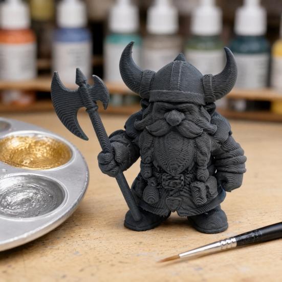 Estátua de Guerreiro Anão Viking, Miniatura Bárbaro Impressa em 3D, Capacete com Chifres Decoração de Mesa para Escritório em Casa, Presente Colecionável