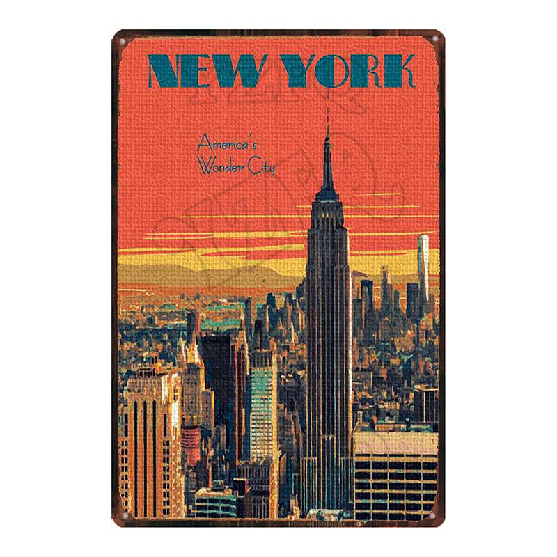 [ YZFQ ] New York City Reiseplakette Metall Vintage Blechschild Reisesouvenir Wand Bar Zuhause Restaurant Dekor 30X20CM DU-3558A