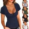 Women's U Neck Short Sleeve T Shirt Slim Fit Solid Casual Henley Button Basic Daily Summer Top