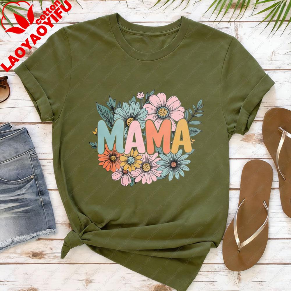 Flower Mama Shirt Women Mama Graphic Tee Fashion Summer Women Crewneck Tops Creative Design Tshirt Mothers Day Gift Tshirt