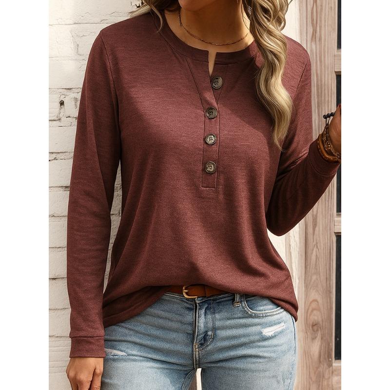 JPNTKY Women's Fashion Casual Solid Color Print Long Sleeve O-Neck Blouses & Shirts