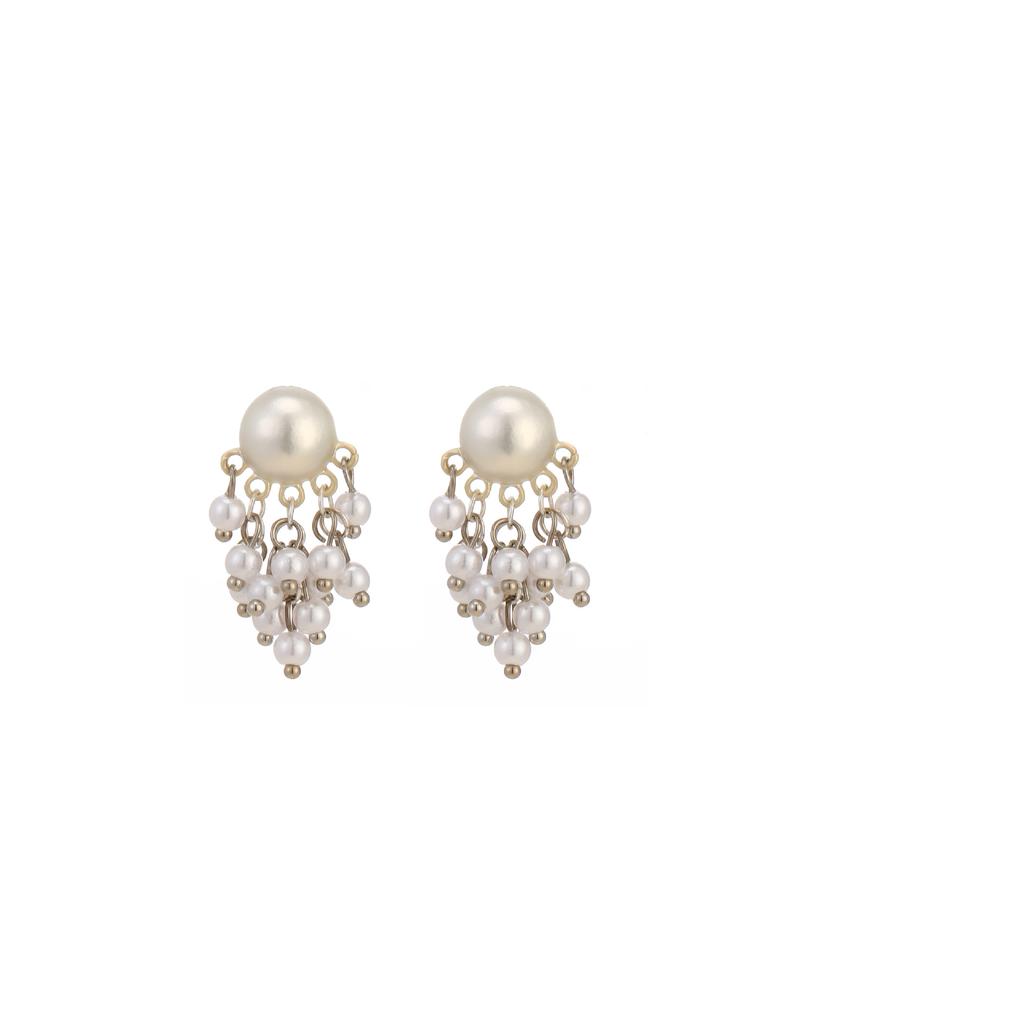 French Retro Flower Fringed Pearl Earrings Women'S Light Luxury High-End Stud Earrings Personalized Fashion Earrings