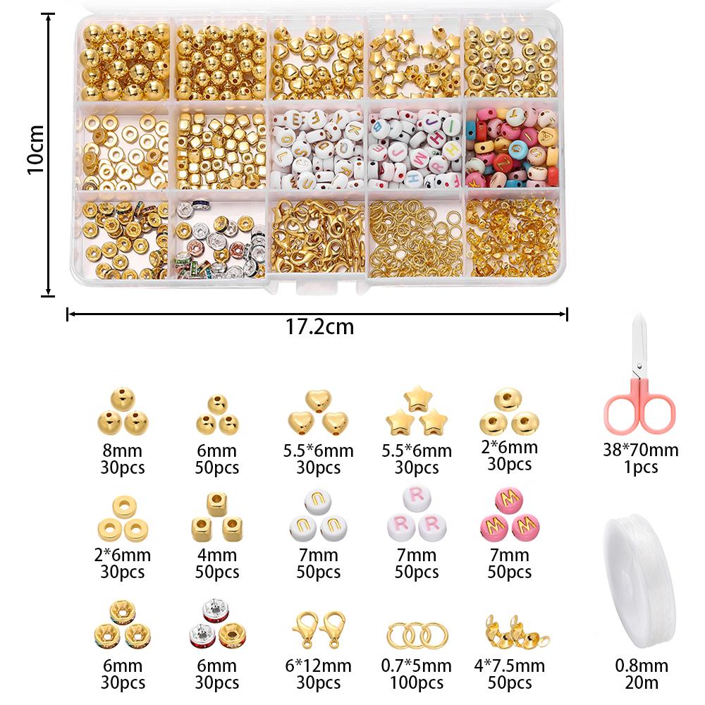 642 Stück/Set CCB-Perlen Strass-Abstandshalter mit elastischem Band Schmuckwerkzeuge für DIY-Armband Halskette Schmuckherstellungs-Sets