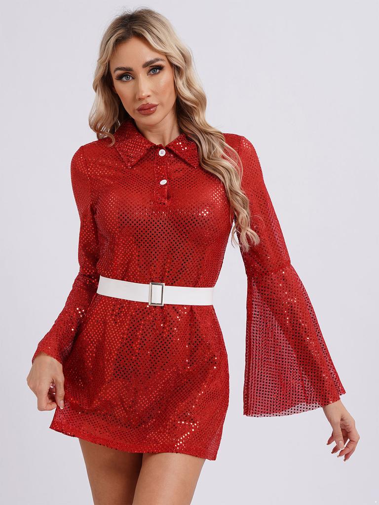 Women Disco Dancer Costume 70s Hippie Cstume Fancy Dancewear Dj Streetwear Musical Festival Party Mini Dresses Prom Sundress
