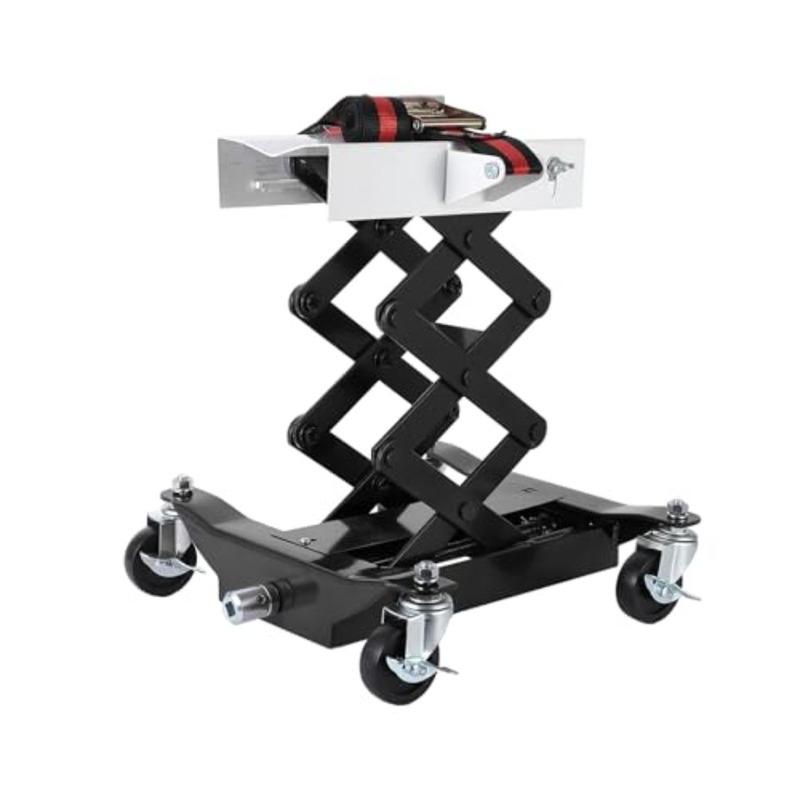450 LBS Low Profile Transmission Jack - Heavy-Duty Auto Repair Lift with 7-23 Inch Hght Range 2M Safety Straps and 4 Brake Whee