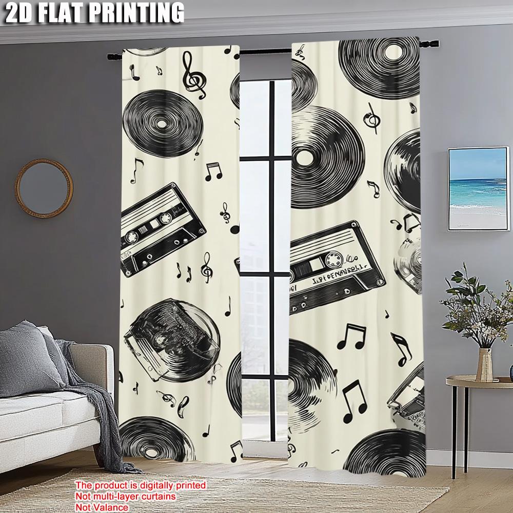 2 szt., druk płaski 2D Zasłony Rolety Nostalgia Muzyka Wszechstronna Tkanina (bez pręta) Użycie świąteczne do sypialni i różne