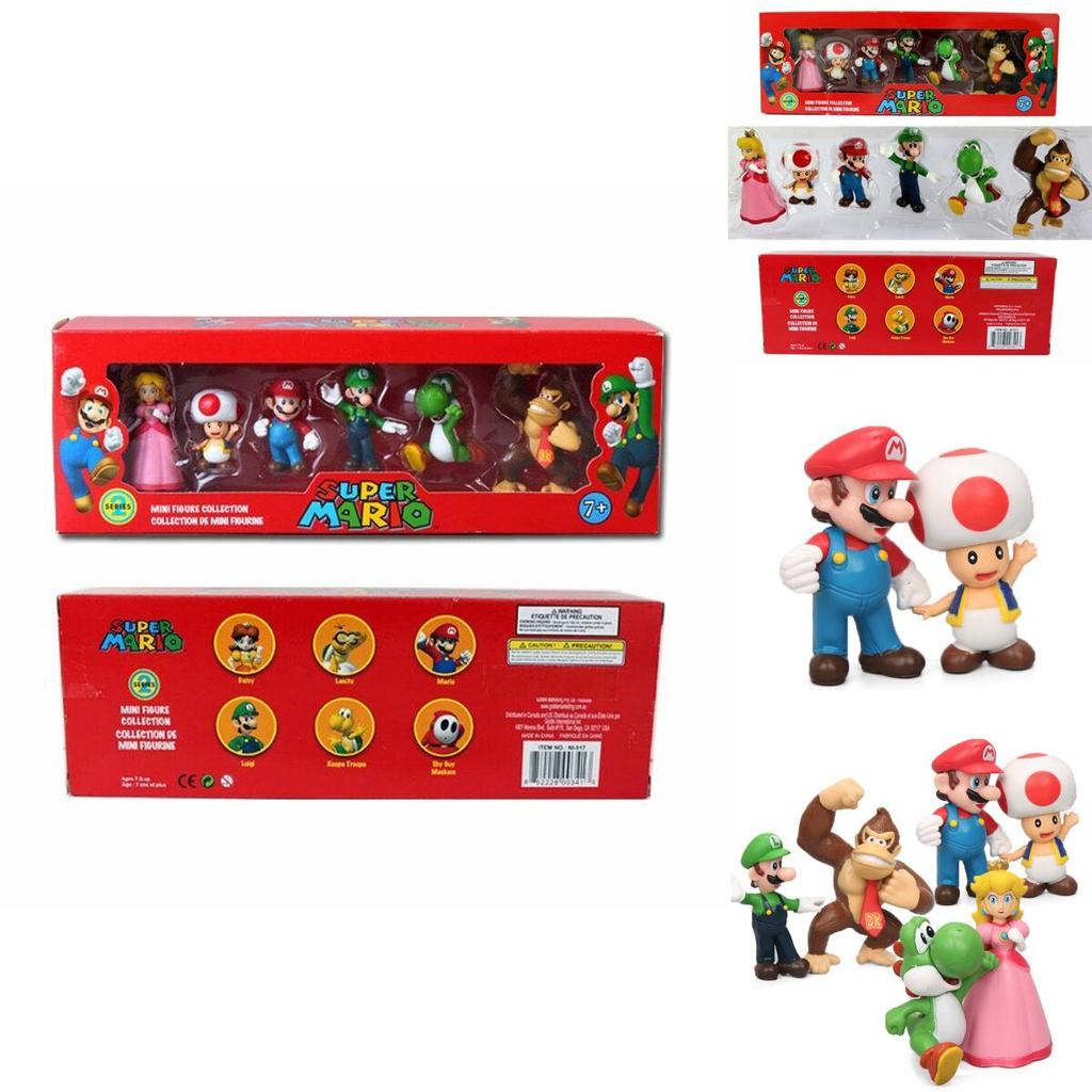 Kids Gift Set Of Six Super Mario Bros Action Figures Featuring Luigi Yoshi And Mushroom Collectible Toys
