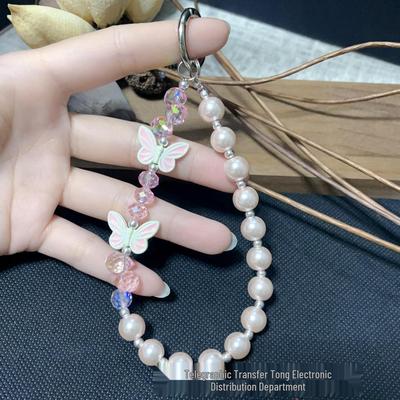 Spring Alloy Butterfly Wristlet: Sparkling Diamond Pearl Crystal Mobile Phone Chain