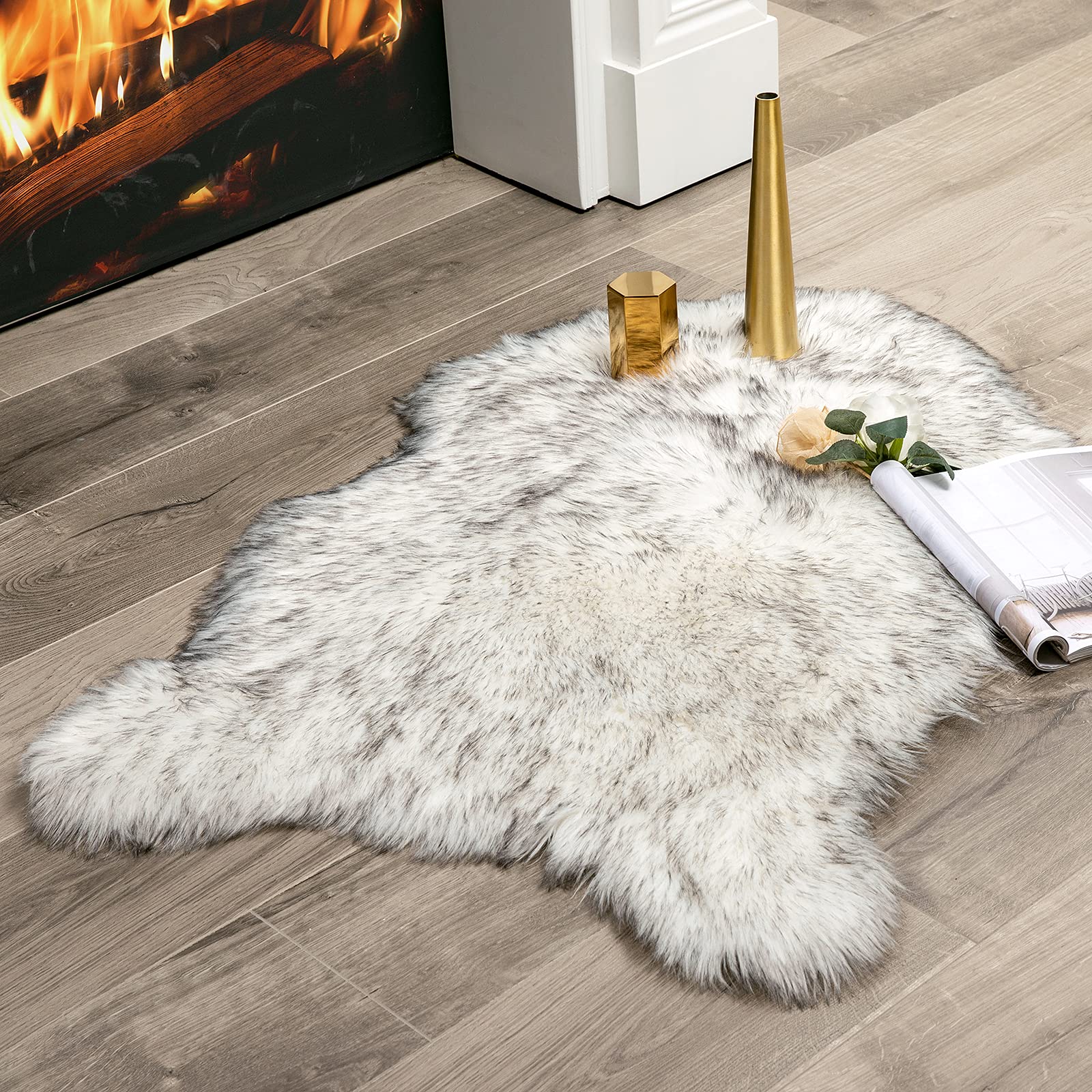 Tapis Luxe en Fausse Peau de Mouton Salon Tapis Doux Moelleux en Peluche Chambre d'Enfant Tapis de Chevet Tapis Rond en Fourrure Artificielle Tapis en Laine 60x90cm 23.6x35in
