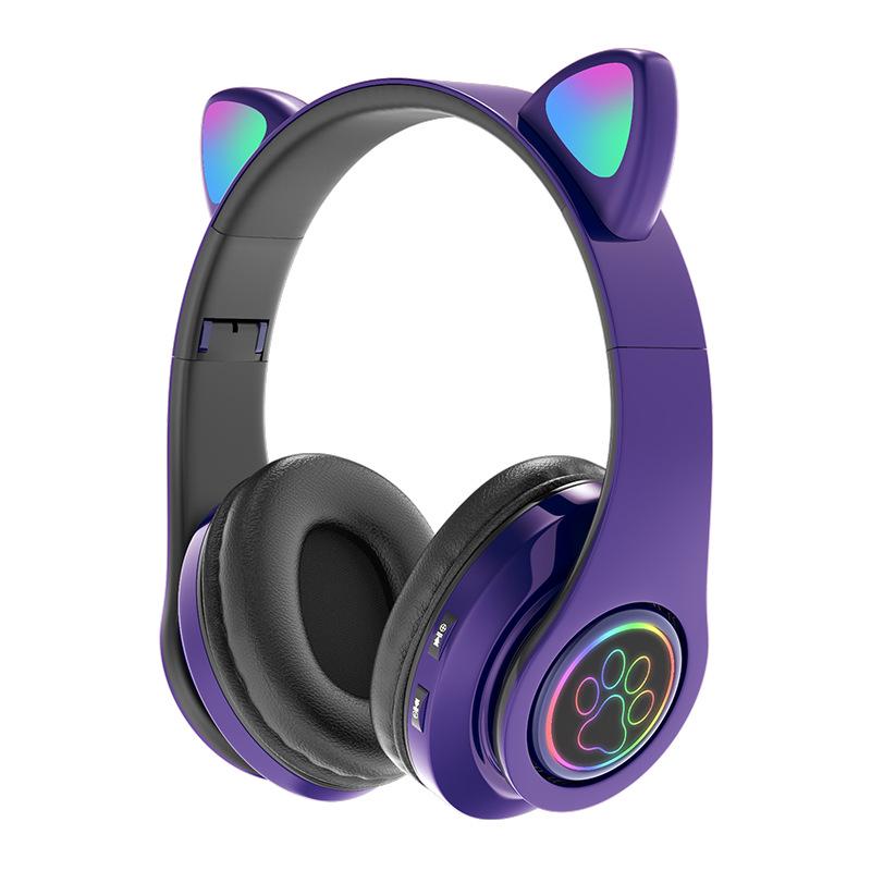 Cat Ear Luminous Bluetooth Headset B39: Foldable, Card Slot, Wireless Earbuds, Universal Compatibility