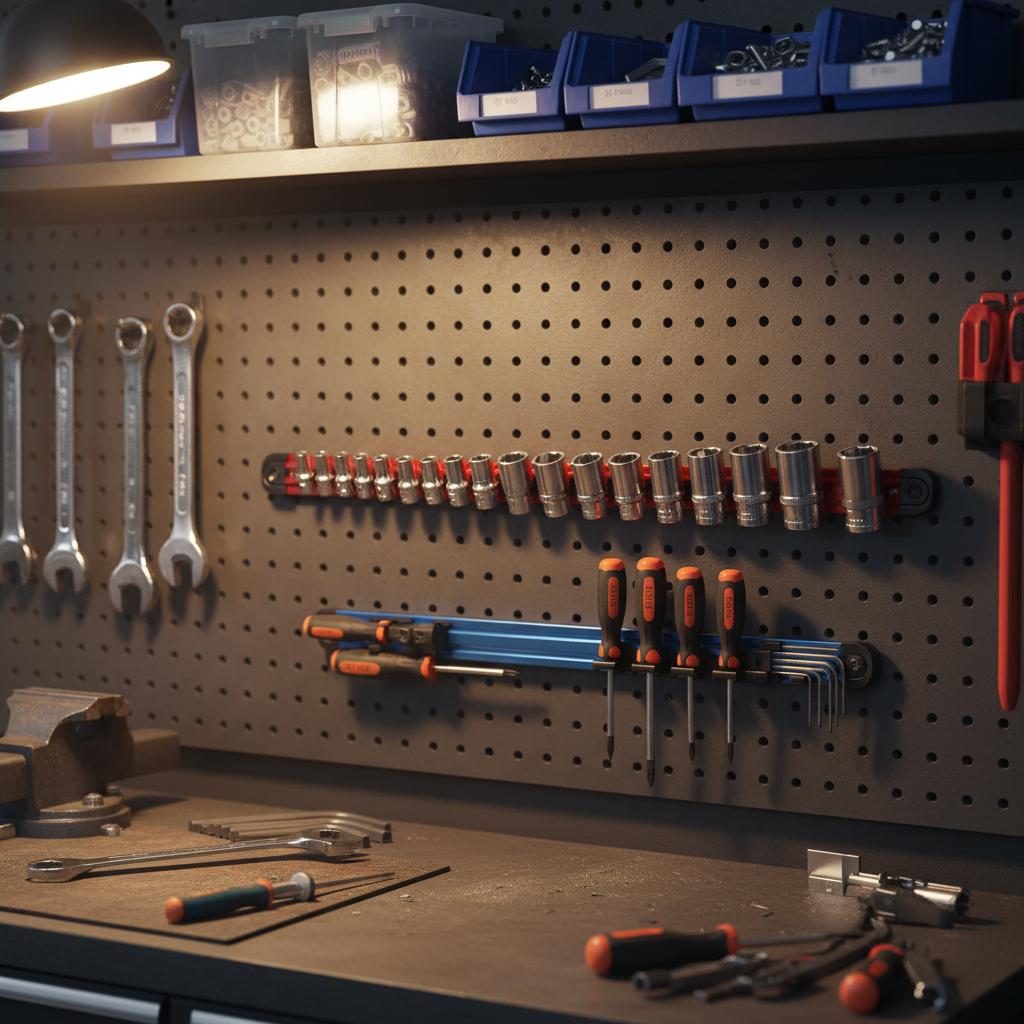 Magnetic Socket Organizer Rack With Strong Magnetic Base And Adjustable Slider For Garage Workshop