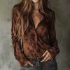 Women S Vintage Long Sleeve Floral Print Brown Shirt