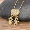 Moda Figlio Figlia Cuore Colore Oro Zirconia Cubica Famiglia Ragazza Ragazzo Ciondolo Collana Catena in Rame Gioielli Per Regalo Madre