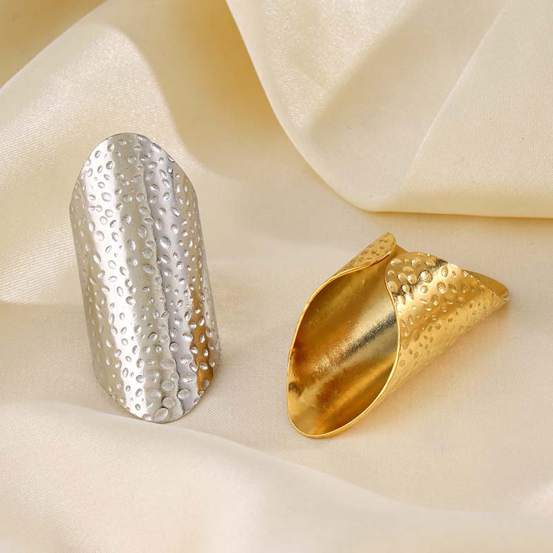 Stainless Steel Metal Wide Geometric Open Rings For Women Men Exaggerated Gold Color Irregular Texture Rings Jewelry Gift 2024