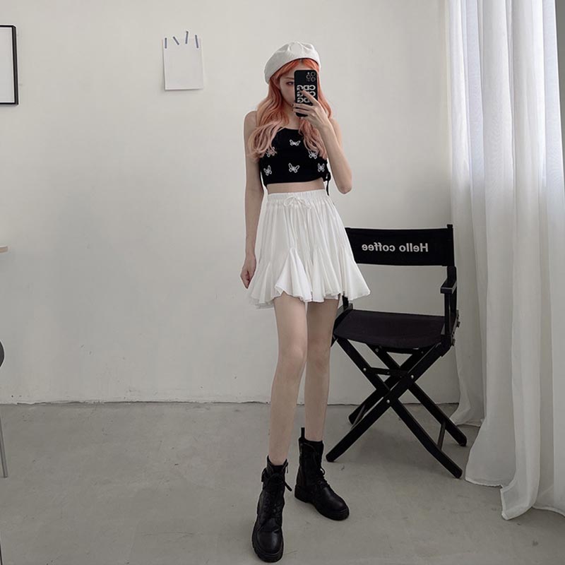 Λευκή Πλισέ Φούστα Μπαντάζ για Γυναίκες Καλοκαίρι Ψηλόμεση Α-γραμμής Μίνι Φούστα Φουσκωτή Βολάν Στενή Χαριτωμένα Ρούχα Γυναικεία Vintage