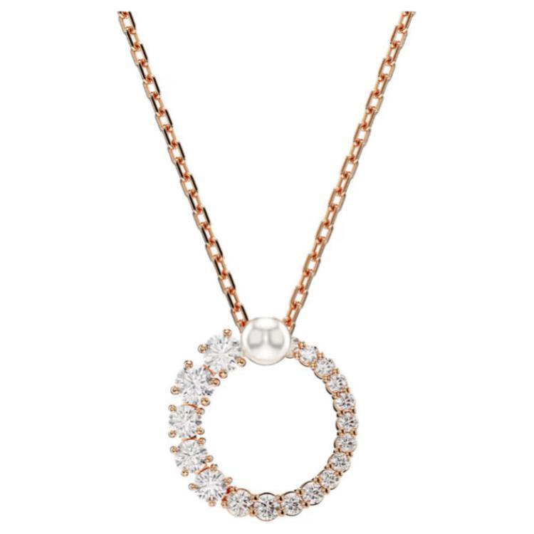 Swarovski Matrix Round Design Cubic Zirconia Imitation Crystal Imitation Pearl Necklace Women necklace Rose-Gold 5692265 Box (Random Color)