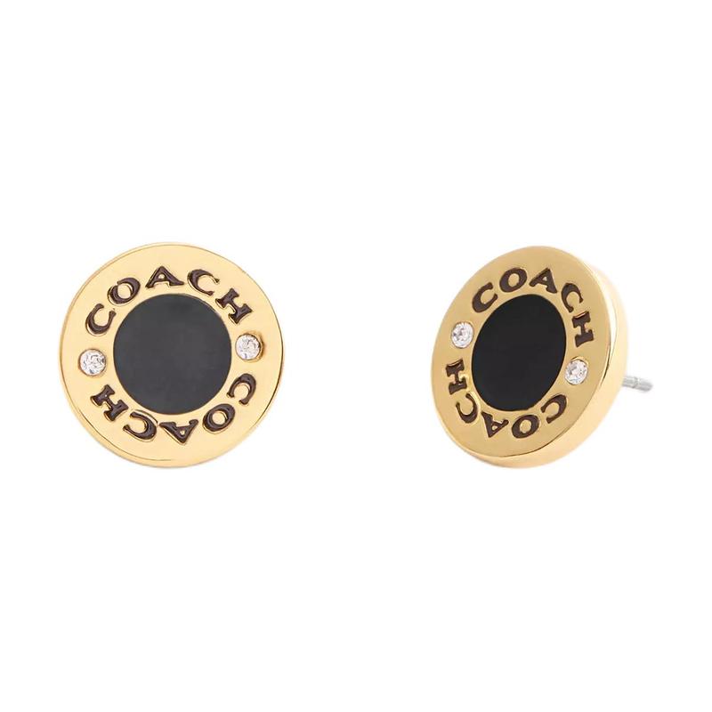 COACH Brand Logo Design Enamel Stud Earrings Women s Gold