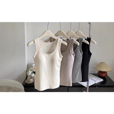 Neuer Herbst- und Winter Ärmelloser Großer Rundhals Human Cotton Grund Samt Weste mit Brustpolster Unterteile Einfarbig Alles Passend Schlankmachend