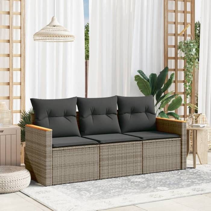 VidaXL Garden Lounge Set with Cushions 3 Pcs, Patio Sofas, Patio Furniture Set, Outdoor Furniture, Grey 3258161