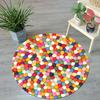 Flannel Printed Round Rug With Colorful Pebble Design For Home Decor Soft Floor Mat Boho Art Theme Playful Style