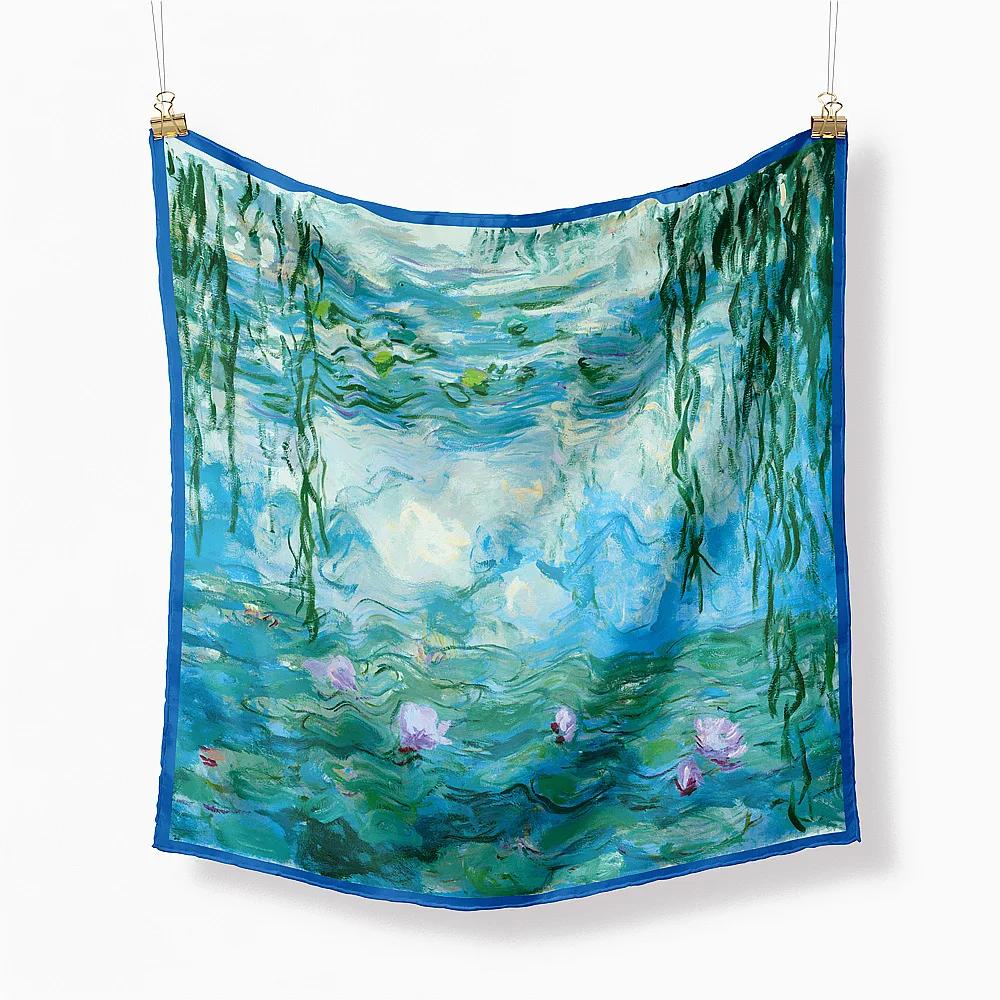 Oil Painting Twill Silk Scarf Women Bandana Foulard Female Headbands Neck Kerchief Fashion Print Square Scarves