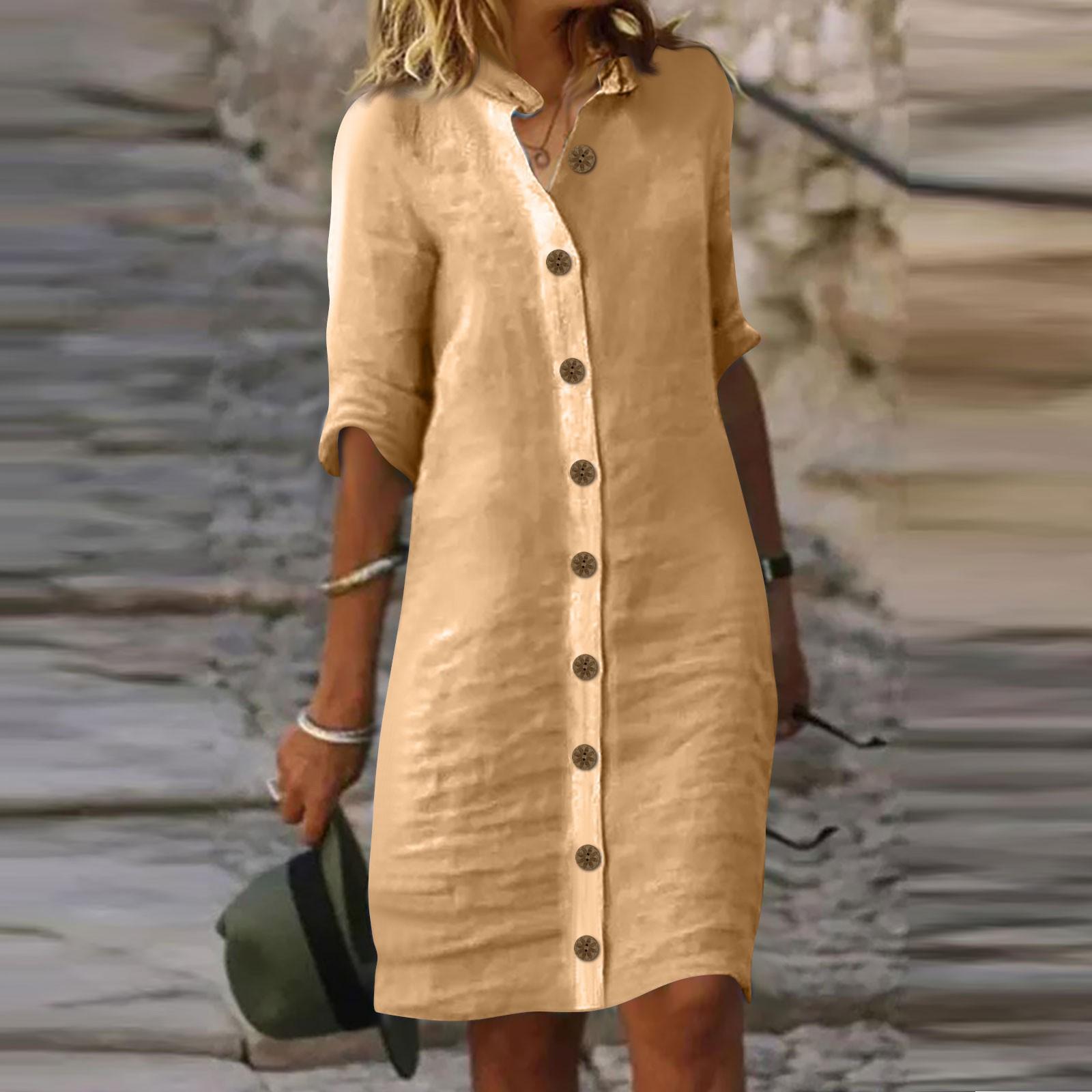 

Женское платье с рубашкой и рукавами миди, однотонные повседневные платья XXXL