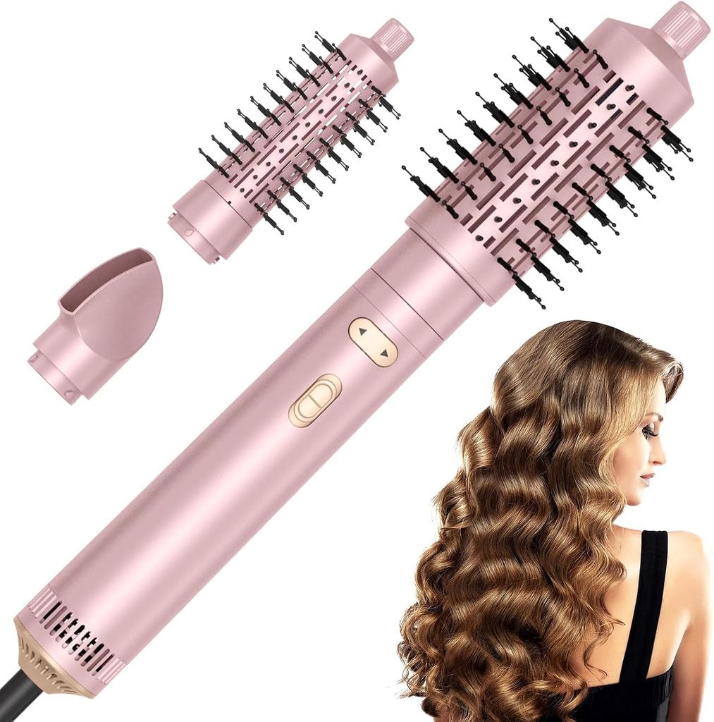 3 in 1 Curl Brush Heat Brush, 200 Millions Negative Ionic Hair Styler, Hair Dryer Set with 38/50MM Thermal Brush & Dryer, (Pink)