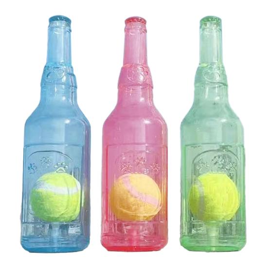 Bottle Dog ??Chew Toy Rubber Bottle with Tennis Ball Squeaky Dog Teeth Cleaning Toy Interactive Floating Toy for Small Medium Dogs Outdoor Pool Play