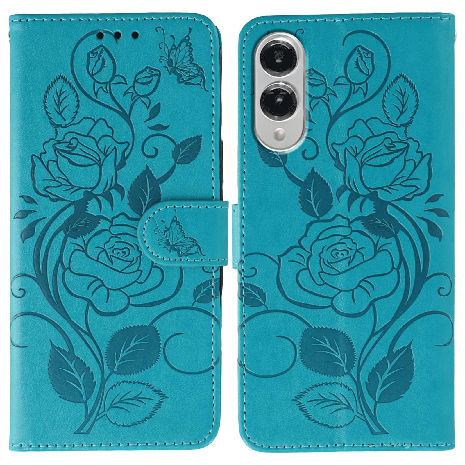

For Samsung Galaxy S25 Edge Case Wallet Stand Imprinted Rose Butterfly PU Leather Phone Cover Blue