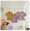2025 Summer Korean Style Ruffle Sleeve Dress for Girls - Short Sleeve Striped Skirt