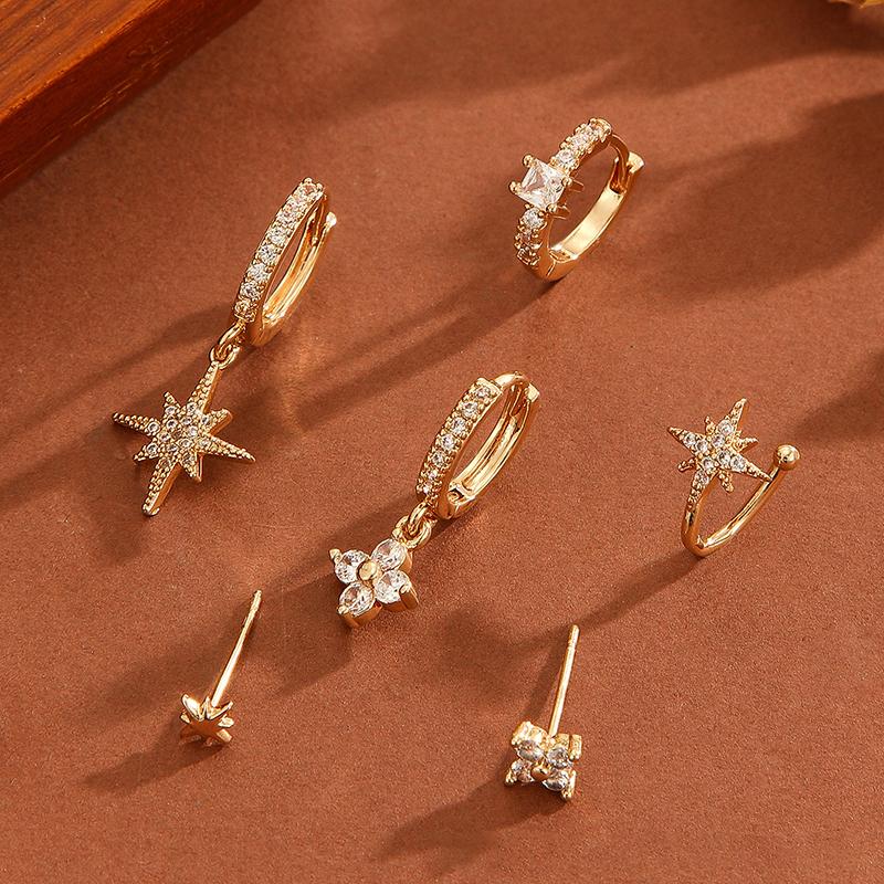 3Pcs  Star Drop Ear Hoop Set For Women Elegant Luxurious  Earring Jewelry Gift