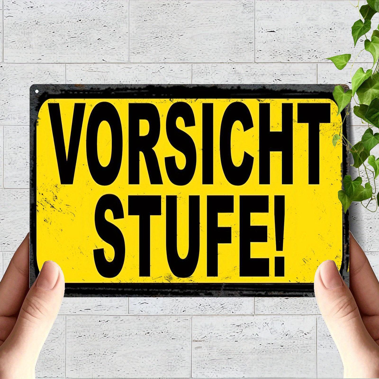 Vorsicht Stufe x cm Yellow Warning Sign with Black Text Durable Iron Wall Plaque for Home Office Bar or Outdoor 20x30cm(7.8x11.8inch)